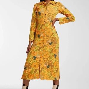 Damson Madder psychedelic flowers size 6 Yellow Long Sleeve Dress
